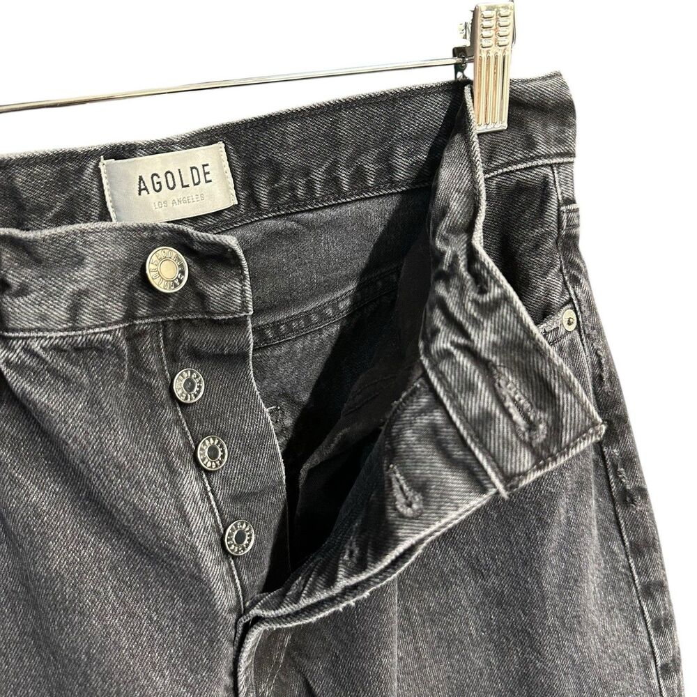 Agolde Jeans Women Size 27 Lana Cropped In Rhyme Black Denim Button Fly Distress - Picture 8 of 16